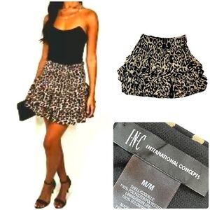 INC International Concepts Flirty Animal Leopard Print Layered Ruffle Skirt